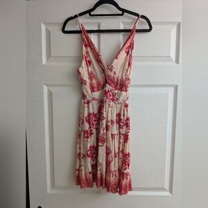 Angie Pink and Cream Floral Midi Dress
